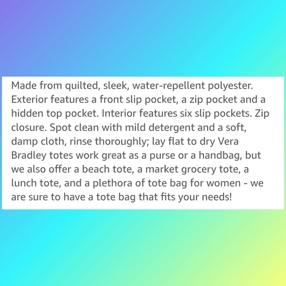 Vera Bradley "Seawater Blossoms" Tote - Picture 11 of 15